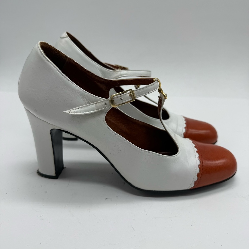 Vintage Magceli T-strap Spectator Heels White and Brown Leather 7.5 N - Picture 3 of 11